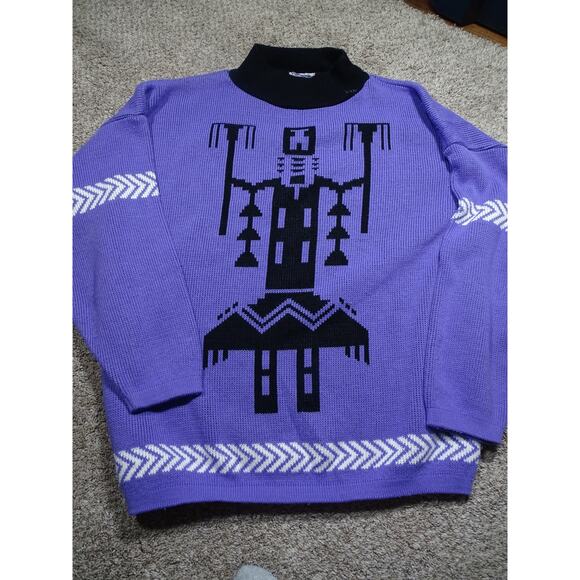 Unique Vintage Sweaters - Vtg Southwest Purple Kachina Doll Sweater XL/XXL Fit Native American Art Style